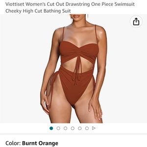 Women's Cut Out Drawstring One Piece Swimsuit in Burnt Orange (Large)